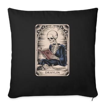 DRAYLIN Skelett mit Buch Tarot Karte - Sofakissenbezug 45 x 45 cm - Schwarz - Vorne