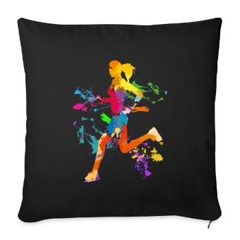 Femme en cours d'exécution, sport, idée, cadeau, cool - Housse de coussin décorative 45 x 45 cm - noir - Devant
