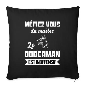 Méfiez vous du maitre le doberman est inoffensif - Housse de coussin décorative 45 x 45 cm - noir - Devant