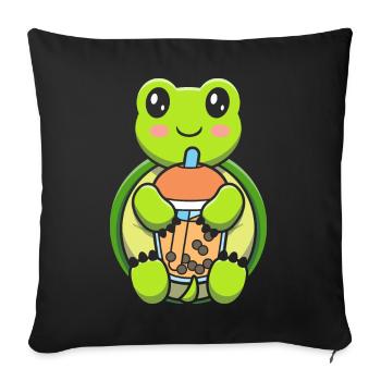 Bubble Milk Tea Turtle Drinking Boba Milk Tea - Sofa pillowcase 17,3'' x 17,3'' (45 x 45 cm) - black - Front