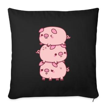 Pile mignonne de trois petits cochons drôle - Housse de coussin décorative 45 x 45 cm - noir - Devant