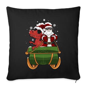 Lustiger Dinosaurier und Weihnachtsmann Reitkutsche - Sofakissenbezug 45 x 45 cm - Schwarz - Vorne