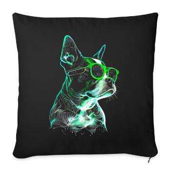 Chien futuriste cool avec des lunettes de soleil vertes - Housse de coussin décorative 45 x 45 cm - noir - Devant