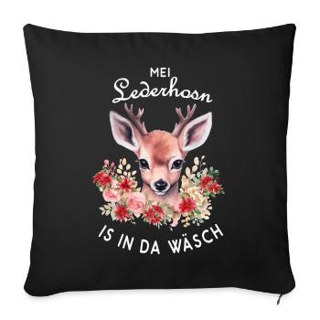 Mei Lederhosn is in da Wäsch Hirschgeweih Reh - Sofakissenbezug 45 x 45 cm - Schwarz - Vorne