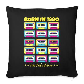 Born in 1980 Classic cassette tape original gift - Sofa pillowcase 17,3'' x 17,3'' (45 x 45 cm) - black - Front