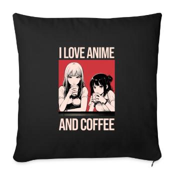 I love anime and coffee - manga style. - Sofa pillowcase 17,3'' x 17,3'' (45 x 45 cm) - black - Front