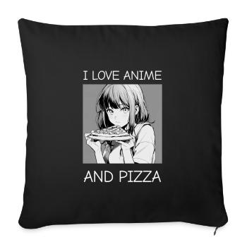 I Love Anime and Pizza - Manga Style - Sofa pillowcase 17,3'' x 17,3'' (45 x 45 cm) - black - Front