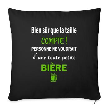 Bien sûr que la taille compte t-shirt bière humour - Housse de coussin décorative 45 x 45 cm - noir - Devant