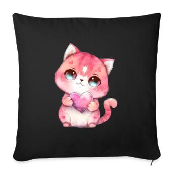 Mignon bébé chat maman enfants T-shirt - Housse de coussin décorative 45 x 45 cm - noir - Devant