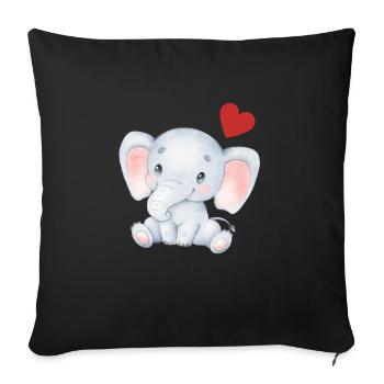 Éléphant Bébé Nourrisson Coeur Enfants T-shirt - Housse de coussin décorative 45 x 45 cm - noir - Devant
