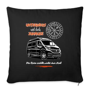 Camping van camping-car dicton avec boussole - Housse de coussin décorative 45 x 45 cm - noir - Devant