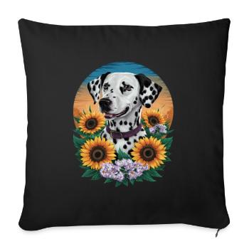 Cute Dalmatian with sunflowers and lilacs - Sofa pillowcase 17,3'' x 17,3'' (45 x 45 cm) - black - Front