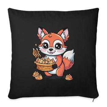 Cartoon Kawaii Fuchs mit gefüllten Teigtaschen - Sofakissenbezug 45 x 45 cm - Schwarz - Vorne