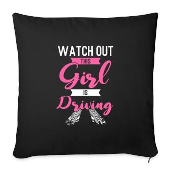 Driver's license Girl Driving Girl Driver's License - Sofa pillowcase 17,3'' x 17,3'' (45 x 45 cm) - black - Front
