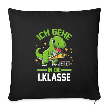1. Klasse Einschulung Dino Geschenk - Sofakissenbezug 45 x 45 cm - Schwarz - Vorne