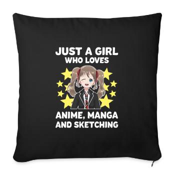 Anime Manga Sketch Anime Manga Gift - Sofa pillowcase 17,3'' x 17,3'' (45 x 45 cm) - black - Front