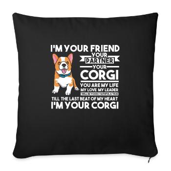 Corgi Corgi chien cadeau - Housse de coussin décorative 45 x 45 cm - noir - Devant
