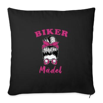 Biker Mädel Lady Motorrad Bikerin - Sofakissenbezug 45 x 45 cm - Schwarz - Vorne