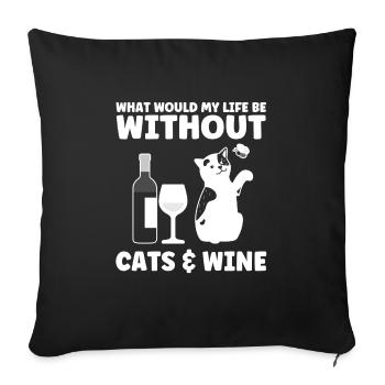 Cat & Wine Les chats boivent du vin Cadeau - Housse de coussin décorative 45 x 45 cm - noir - Devant