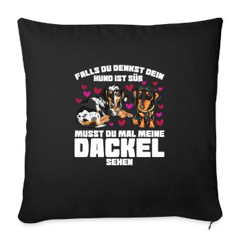 Dackel Hund Dachshund Geschenk - Sofakissenbezug 45 x 45 cm - Schwarz - Vorne