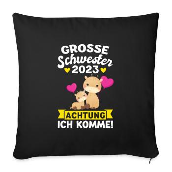 2 Giraffen Grosse Schwester Schwestern Geschenk - Sofakissenbezug 45 x 45 cm - Schwarz - Vorne
