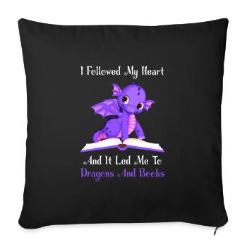 Drache Drache und Buch Drachenliebhaber Geschenk - Sofakissenbezug 45 x 45 cm - Schwarz - Vorne