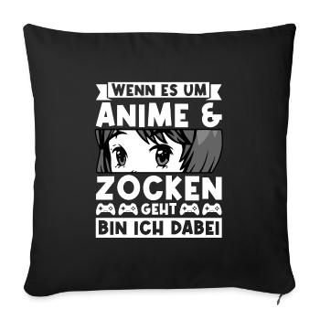 Anime Zocken Zocker Geschenk - Sofakissenbezug 45 x 45 cm - Schwarz - Vorne
