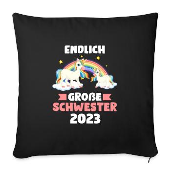 Große Schwester 2023 Einhorn Grosse Schwester 2023 - Sofakissenbezug 45 x 45 cm - Schwarz - Vorne