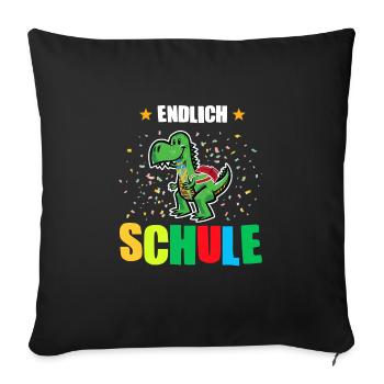 Schulkind Dino Schulbeginn Geschenk - Sofakissenbezug 45 x 45 cm - Schwarz - Vorne