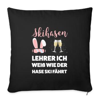 Skihase Apres Ski Skihäschen Geschenk - Sofakissenbezug 45 x 45 cm - Schwarz - Vorne