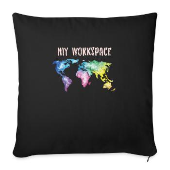 Monde carte globe - Housse de coussin décorative 45 x 45 cm - noir - Devant