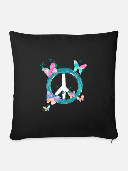 Peacezeichen Schmetterlinge - Sofakissenbezug 45 x 45 cm - Schwarz
