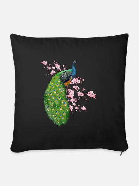 Blumen Pfau - Sofakissenbezug 45 x 45 cm - Schwarz