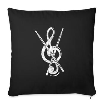 Notenschlüssel Schlagzeug Drumsticks - Sofakissenbezug 45 x 45 cm - Schwarz - Vorne