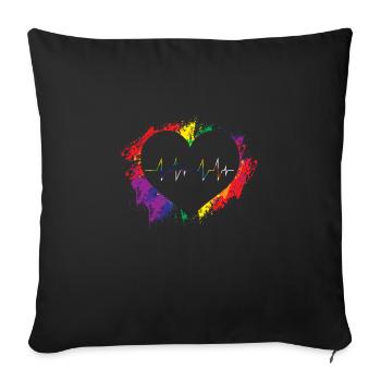 LGBT Heartbeat EKG Funny Heart Rainbow LGBT Pride - Sofakissenbezug 45 x 45 cm - Schwarz - Vorne