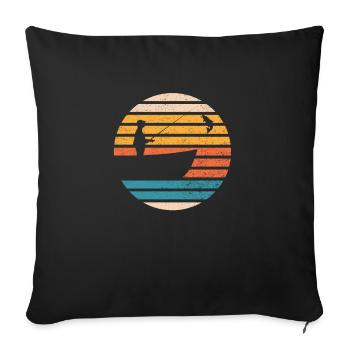 Rétro pêcheur vintage pêche pêche carpe kid - Housse de coussin décorative 45 x 45 cm - noir - Devant