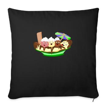 Glace Crème Glacée Banana Split Bananas Kawaii Drôle - Housse de coussin décorative 45 x 45 cm - noir - Devant