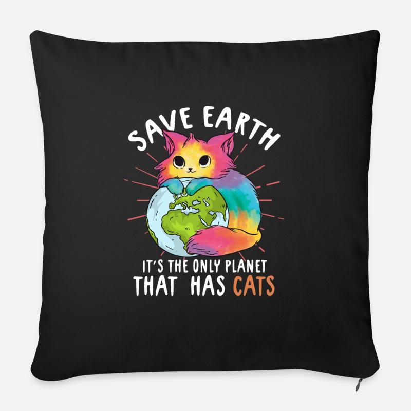 Erde Retten Katzenliebhaber Katze Geschenk - Sofakissenbezug 45 x 45 cm - Schwarz