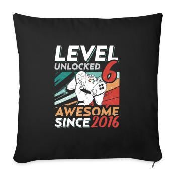 Niveau 6 Anniversaire 6 Ans 2016 Vidéo de jeu - Housse de coussin décorative 45 x 45 cm - noir - Devant