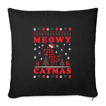 Meowy Catmas Ugly Red Plaid Christmas Cat - Sofa pillowcase 17,3'' x 17,3'' (45 x 45 cm) - black - Front