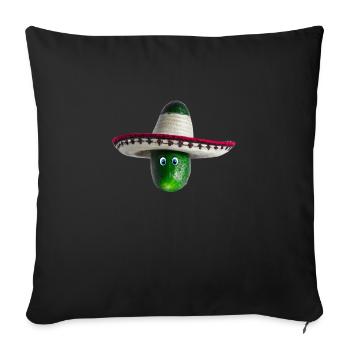 Concombre avec chapeau mexicain et yeux bleus - Housse de coussin décorative 45 x 45 cm - noir - Devant