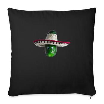 Concombre avec chapeau mexicain et yeux bleus - Housse de coussin décorative 45 x 45 cm - noir - Devant