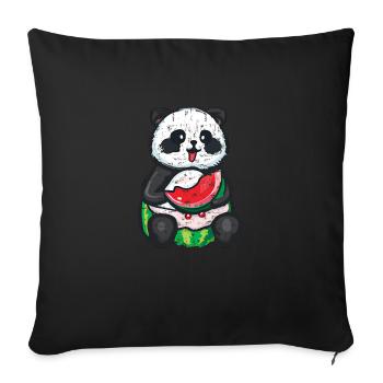 Süßer Panda sitzt und isst eine Wassermelone - Sofakissenbezug 45 x 45 cm - Schwarz - Vorne