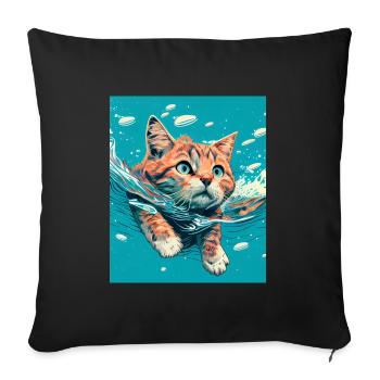 Red cat swimming in the water - Sofa pillowcase 17,3'' x 17,3'' (45 x 45 cm) - black - Front