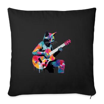 Cat playing guitar - Sofa pillowcase 17,3'' x 17,3'' (45 x 45 cm) - black - Front