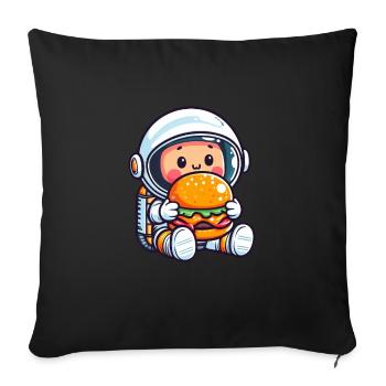 Kawaii astronaut eats a hamburger - Sofa pillowcase 17,3'' x 17,3'' (45 x 45 cm) - black - Front