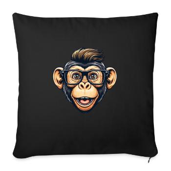 Nerd de chimpanzé avec des lunettes - Housse de coussin décorative 45 x 45 cm - noir - Devant