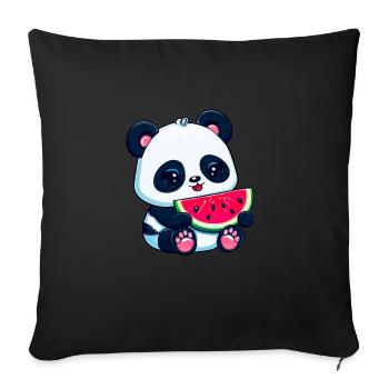 Cute panda eats watermelon - Sofa pillowcase 17,3'' x 17,3'' (45 x 45 cm) - black - Front