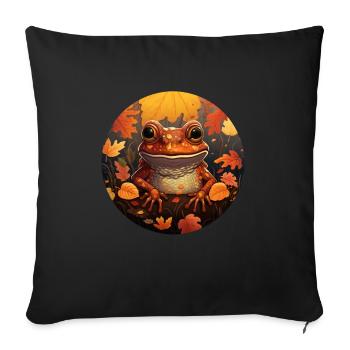 Herbstfrosch auf buntem Laub im Sonnenuntergang: - Sofakissenbezug 45 x 45 cm - Schwarz - Vorne