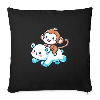 Polar Bear Cute Companion Monkey - Sofa pillowcase 17,3'' x 17,3'' (45 x 45 cm) - black - Front